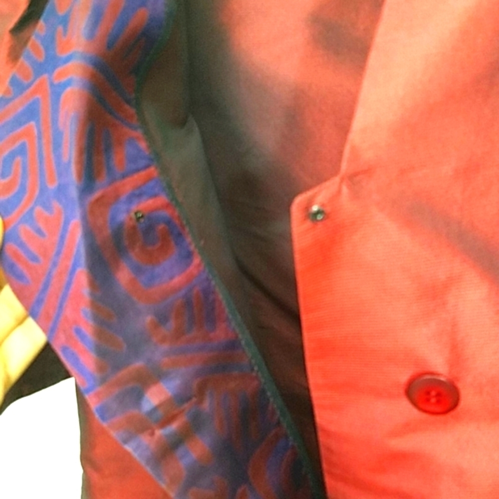 Dress coat geometric print red Burgandy satin - Picture 8 of 8